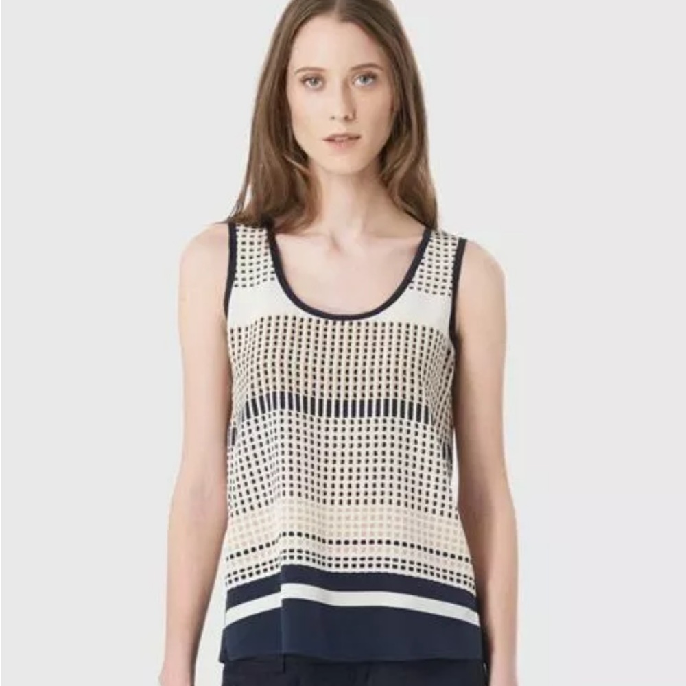 Vince Printed Silk Tank Top Dot Stripe Coastal Combo Size XS